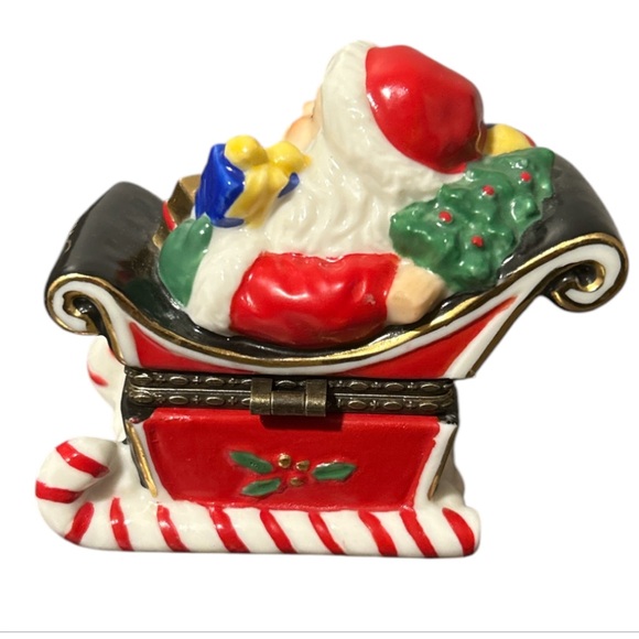 Department 56 Hinged Ceramic Trinket Box Santa Claus Candycane Sleigh Presents - Picture 2 of 4